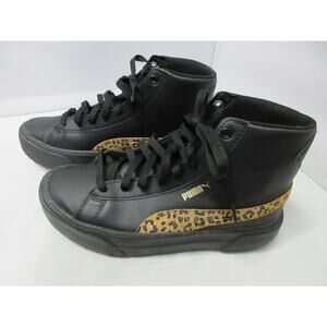 Puma Mayze Mid Safari Shoes Womens Size 9 Black Gold Leopard Print 386829-01